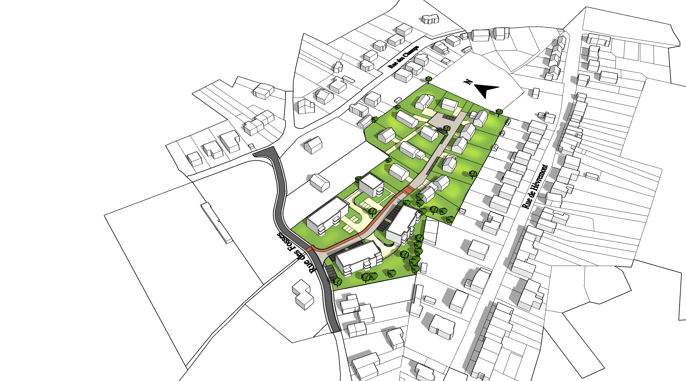 Plan des options architecturales d'ensemble d'un projet d'urbanisation à Stembert